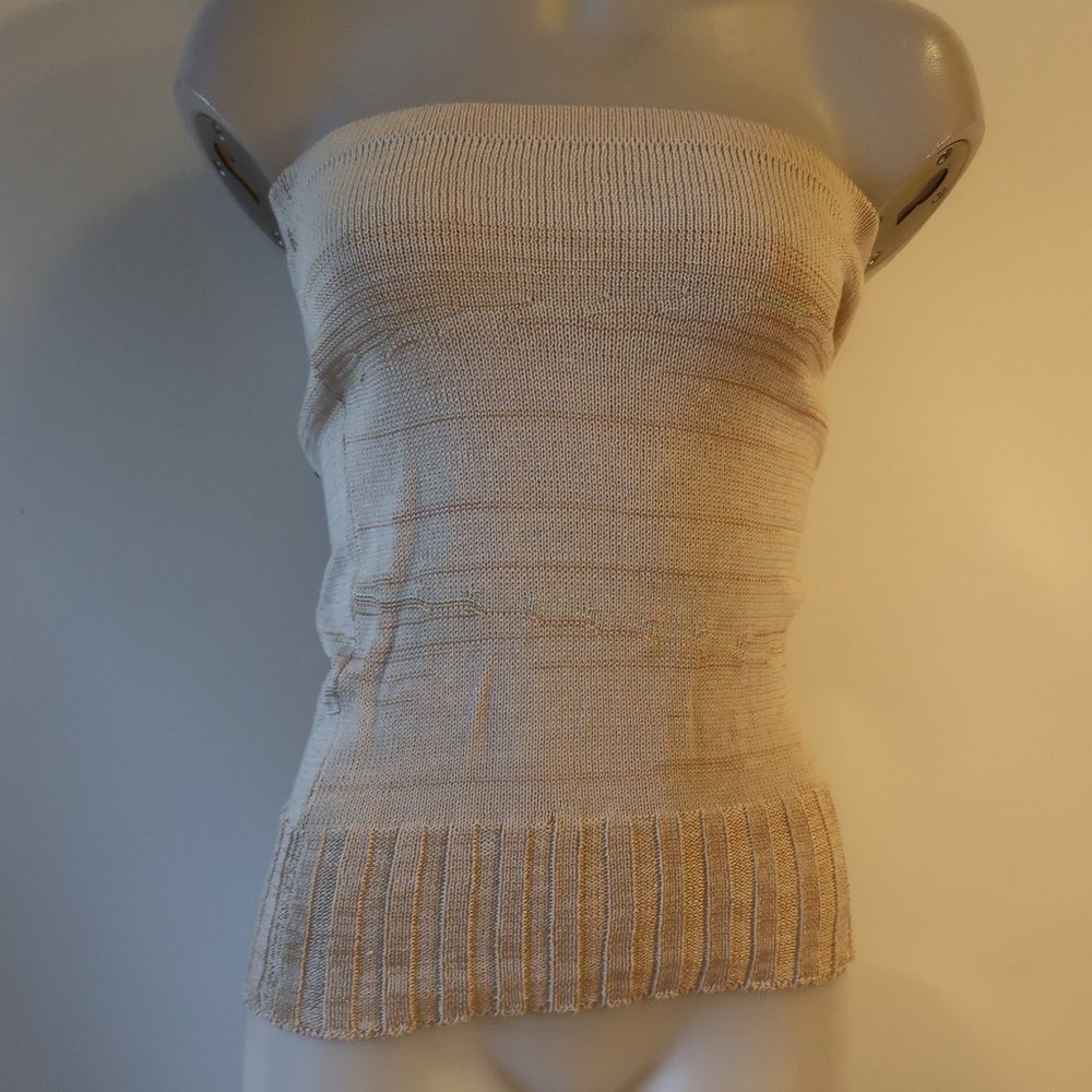 Womens Cristi Conaway Taupe Beige Bandeau Strapless Knit Sweater M *